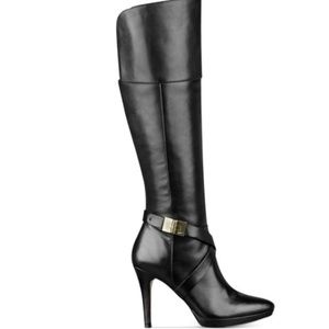 Black Leather Tall Platform Dress Boots 6.5